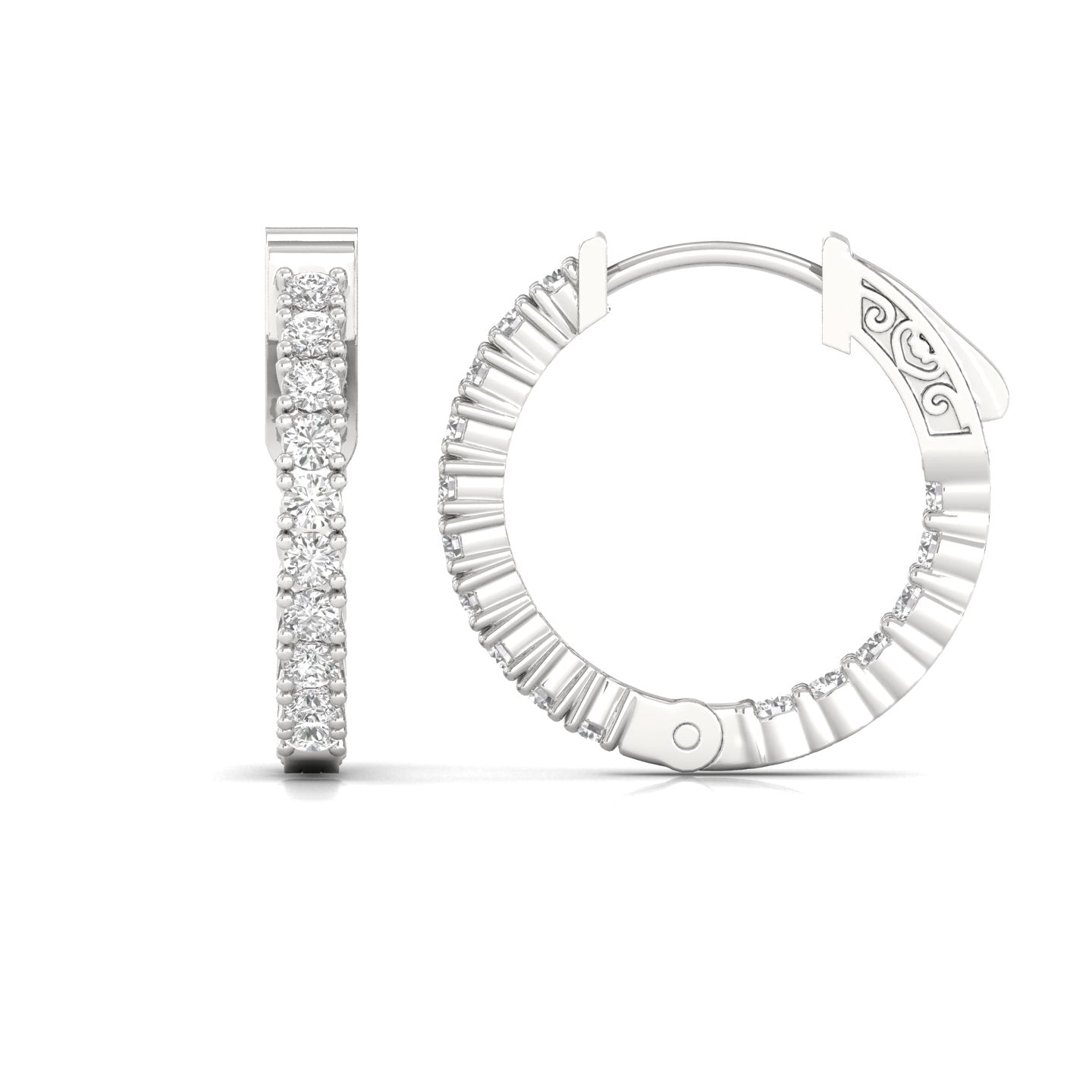 1.12ct Round Cut Natural Diamond White Gold Hoop Earrings