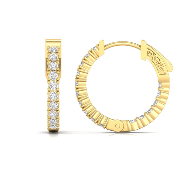 1.12ct Round Cut Natural Diamond Yellow Gold Hoop Earrings