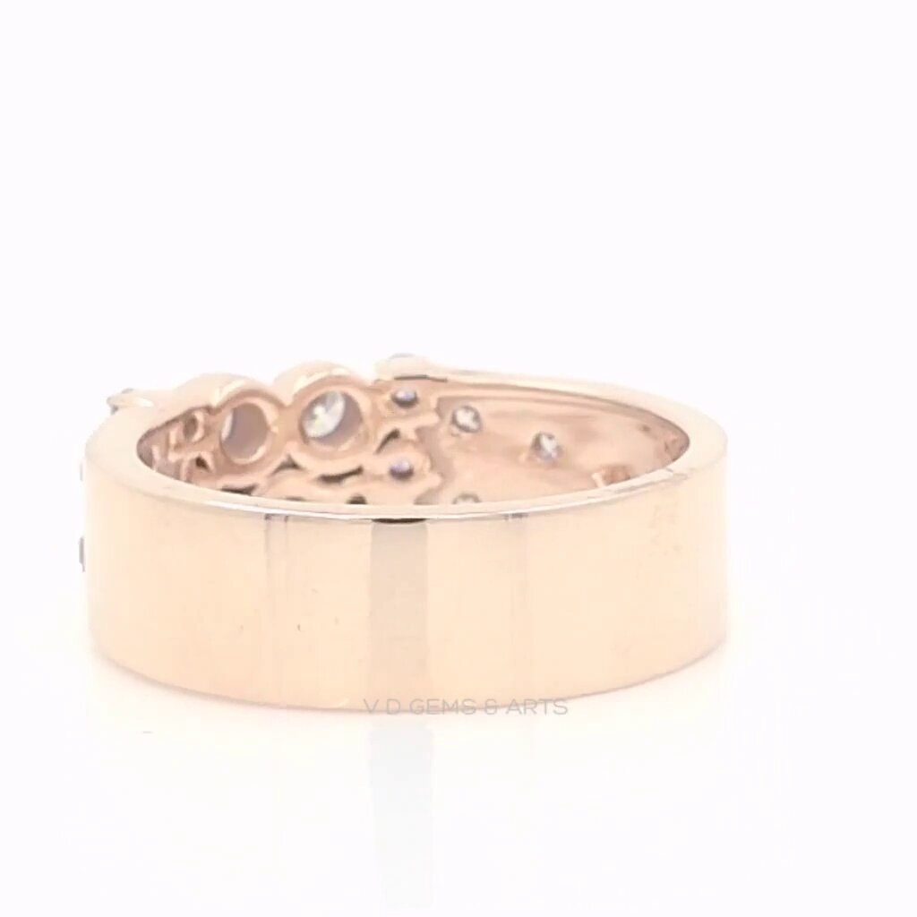 Round Cut Bubble Multi-Band Diamond Anniversary Gold Ring