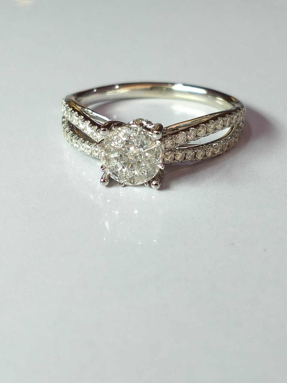 Unique Round Illusion Cut Double Halo Diamond Gold Engagement Ring