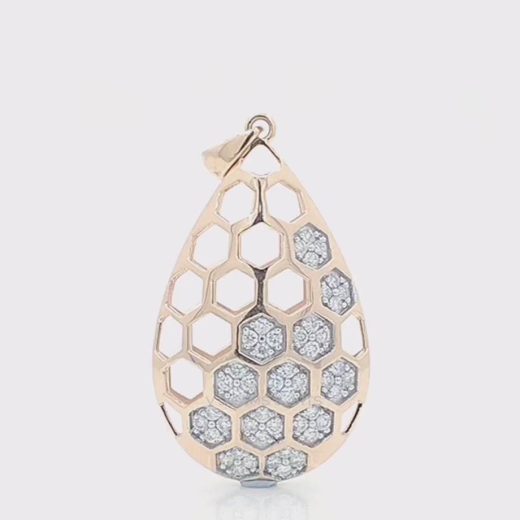 Honeycomb Round Cut Stylish Gold Diamond Pendant