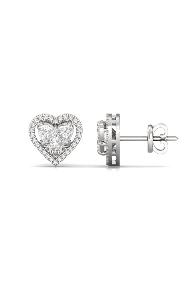 Round & Heart Illusion Cut Halo Diamond Rose Gold Stud Earring