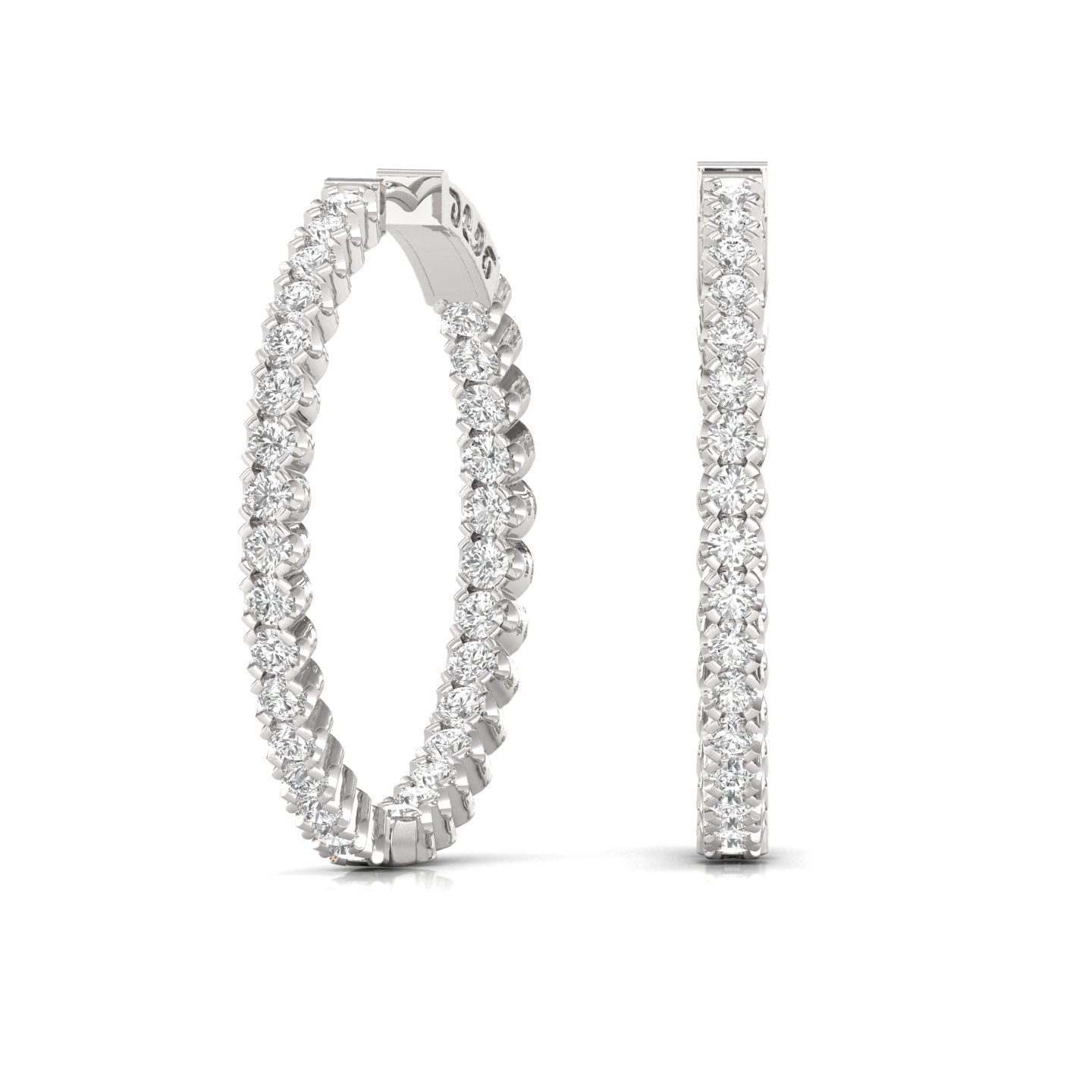 2.00ct Round Cut, Natural Diamond White Gold Hoop Earring