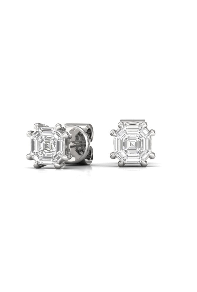 Asscher Illusion Solitaire Diamond Yellow Gold Stud Earring
