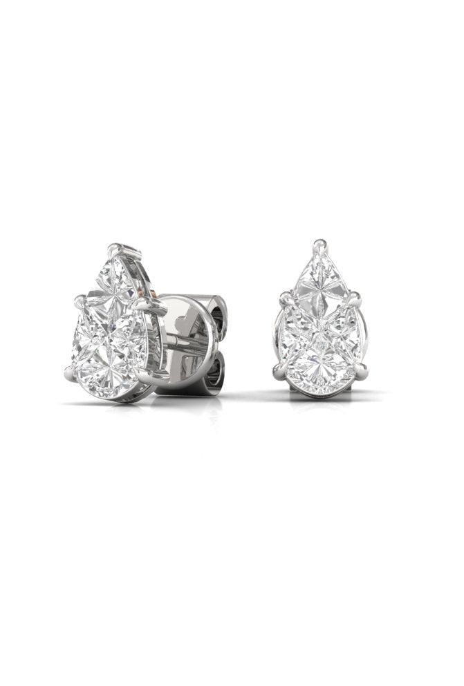 Pear Illusion Solitaire Diamond White Gold Stud Earring