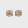 Round And Fancy Cushion Yellow Floral Pattern Diamond Gold Stud Earring