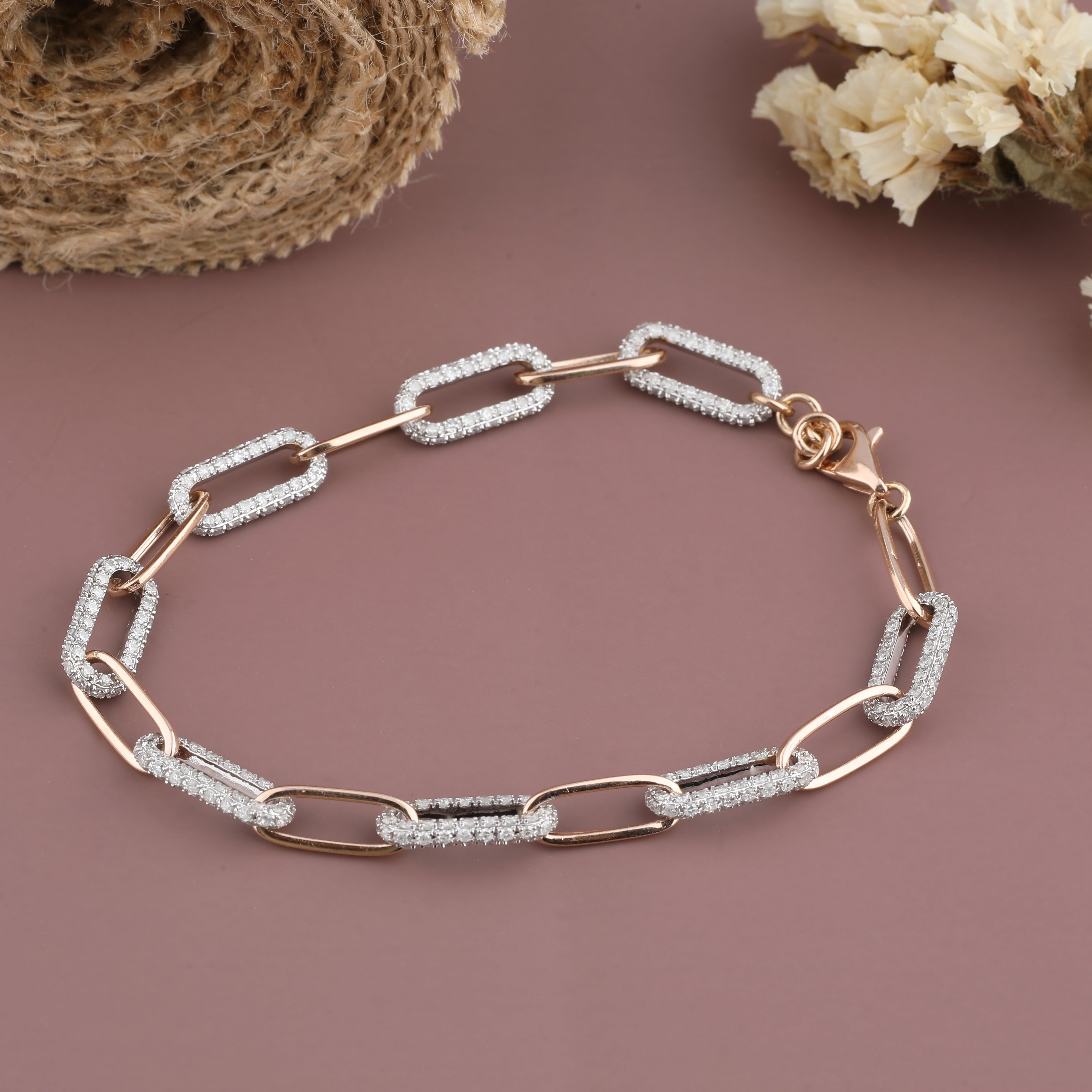 Paperclip Link Chain Diamond Gold Bracelet