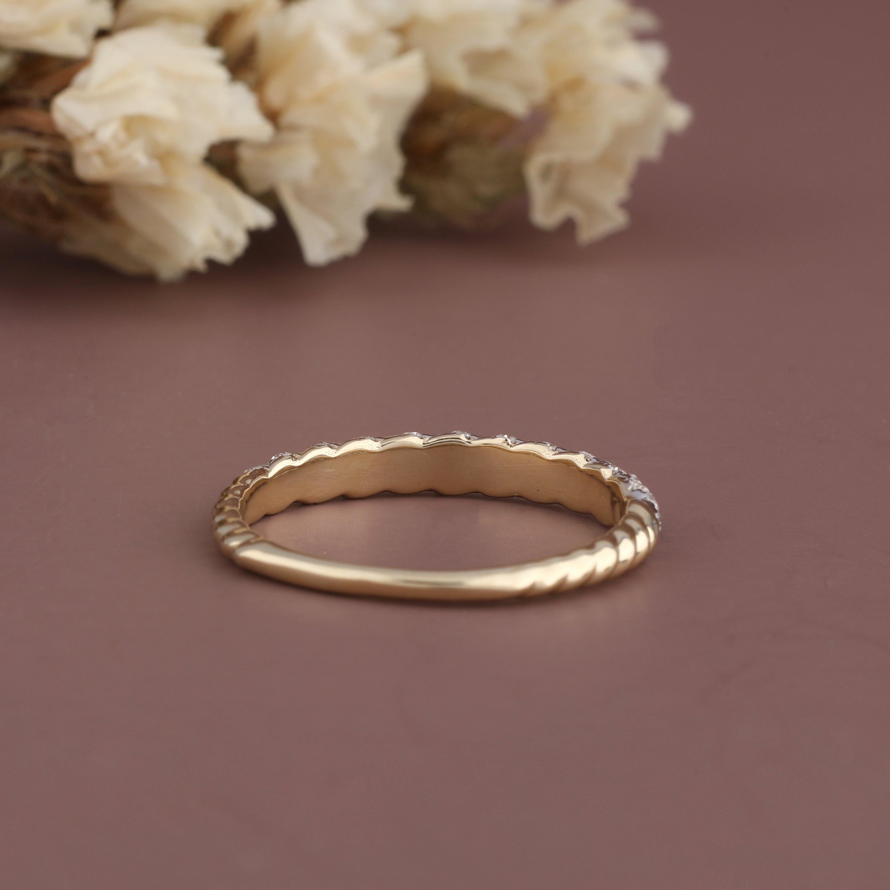 Round Half Twisted Eternity Diamond Engagement Gold Ring