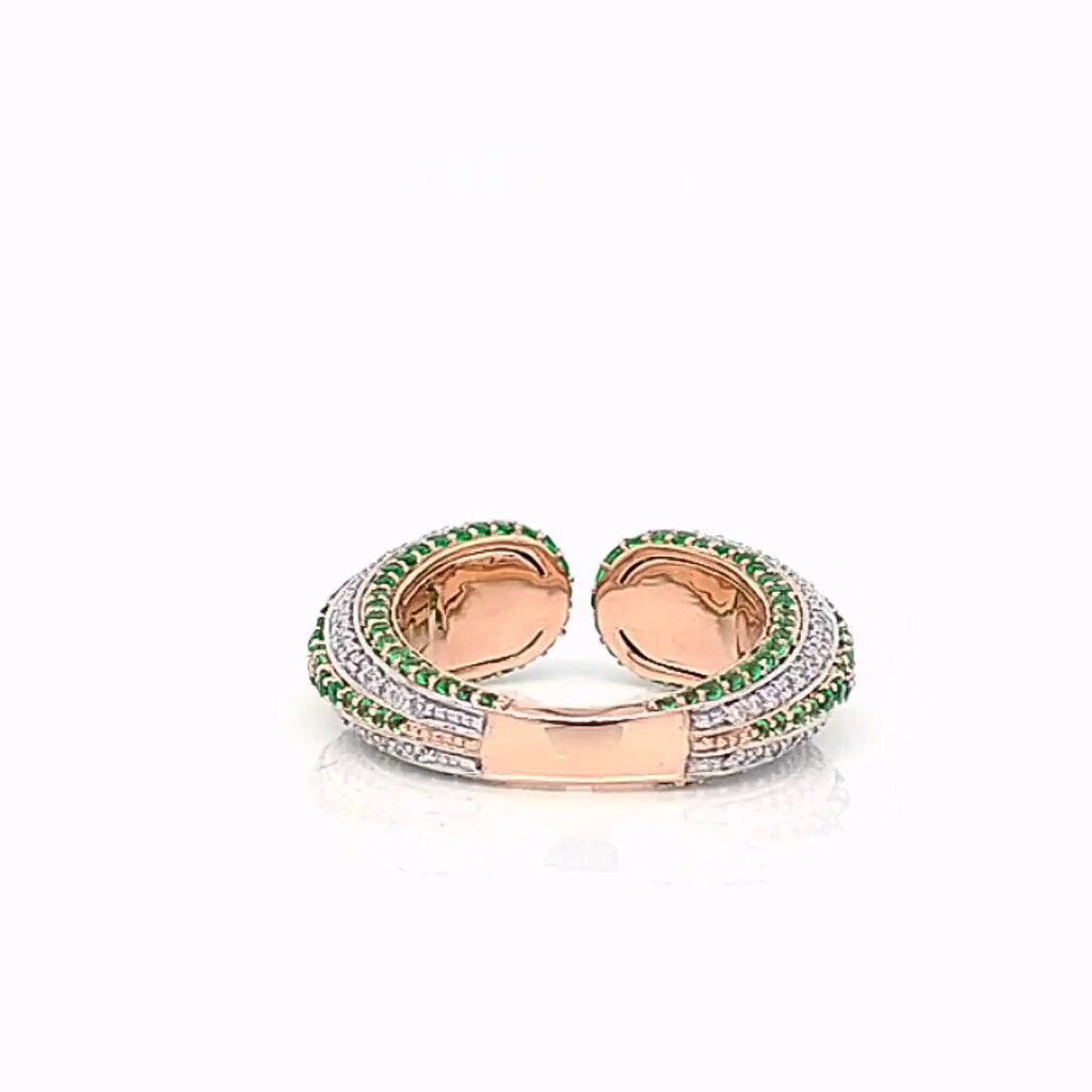 Green And White Round Adjustable Diamond Gold Ring