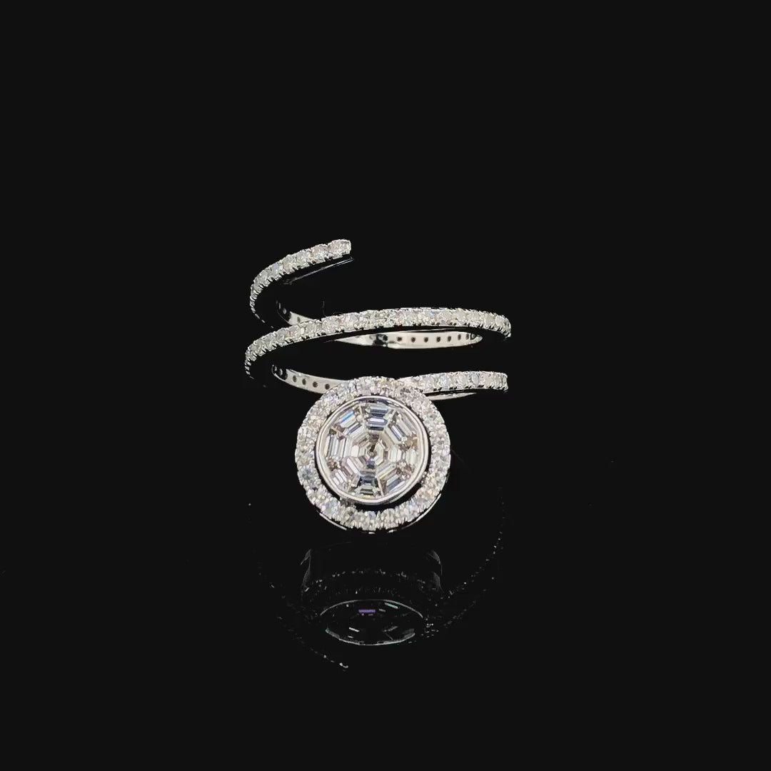 Elegant Round Illusion Cut Diamond Gold Spiral Ring