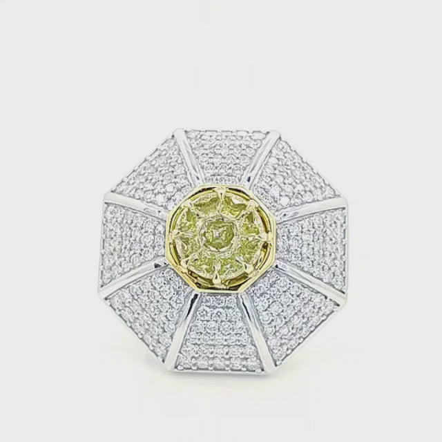 Round Illusion Cut Fancy Yellow Floral Cluster Diamond Gold Ring