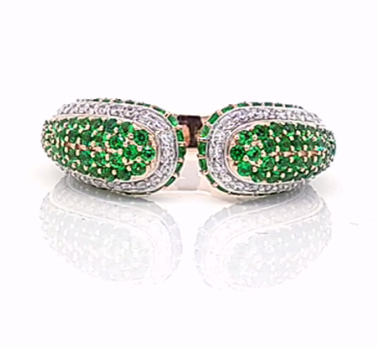 Green And White Round Adjustable Diamond Gold Ring
