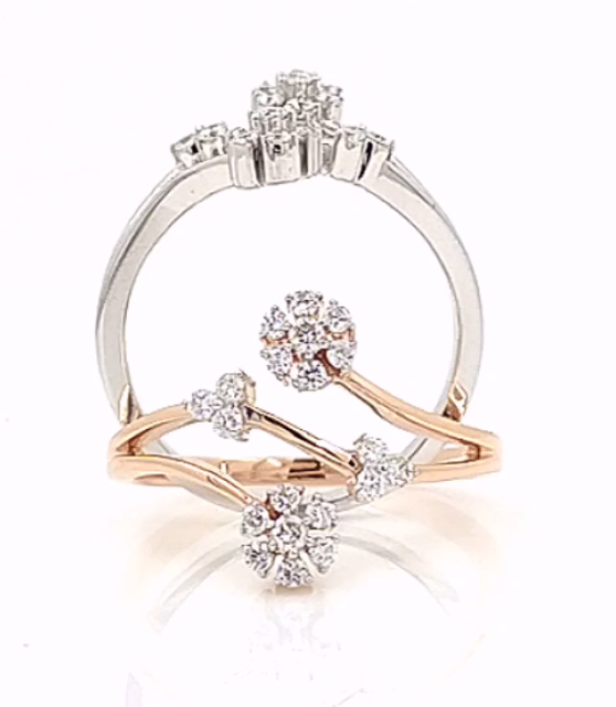 Round Cut Trendy Finger With Floral Motifs Diamond Gold Ring