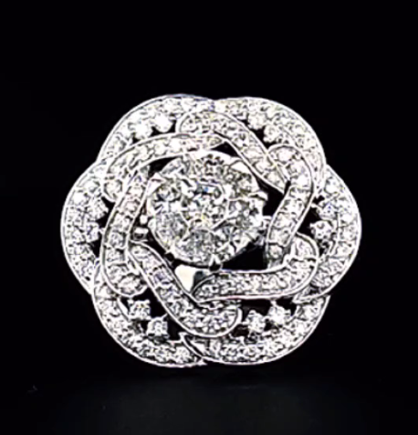 Heavy Round Illusion Cut Rose Floral Pattern Diamond Gold Ring