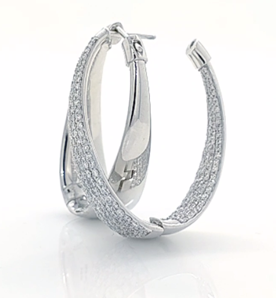 Classic Round Cut Inside-Out Oval Hoop Diamond Gold Earrings