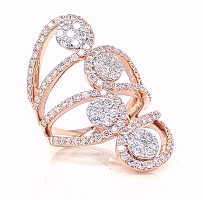 Elegant Round Cut Heavy Cocktail Diamond Gold Ring