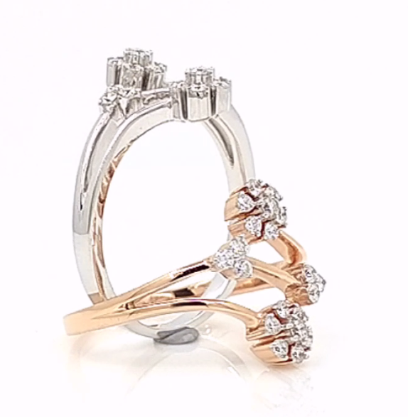 Round Cut Trendy Finger With Floral Motifs Diamond Gold Ring