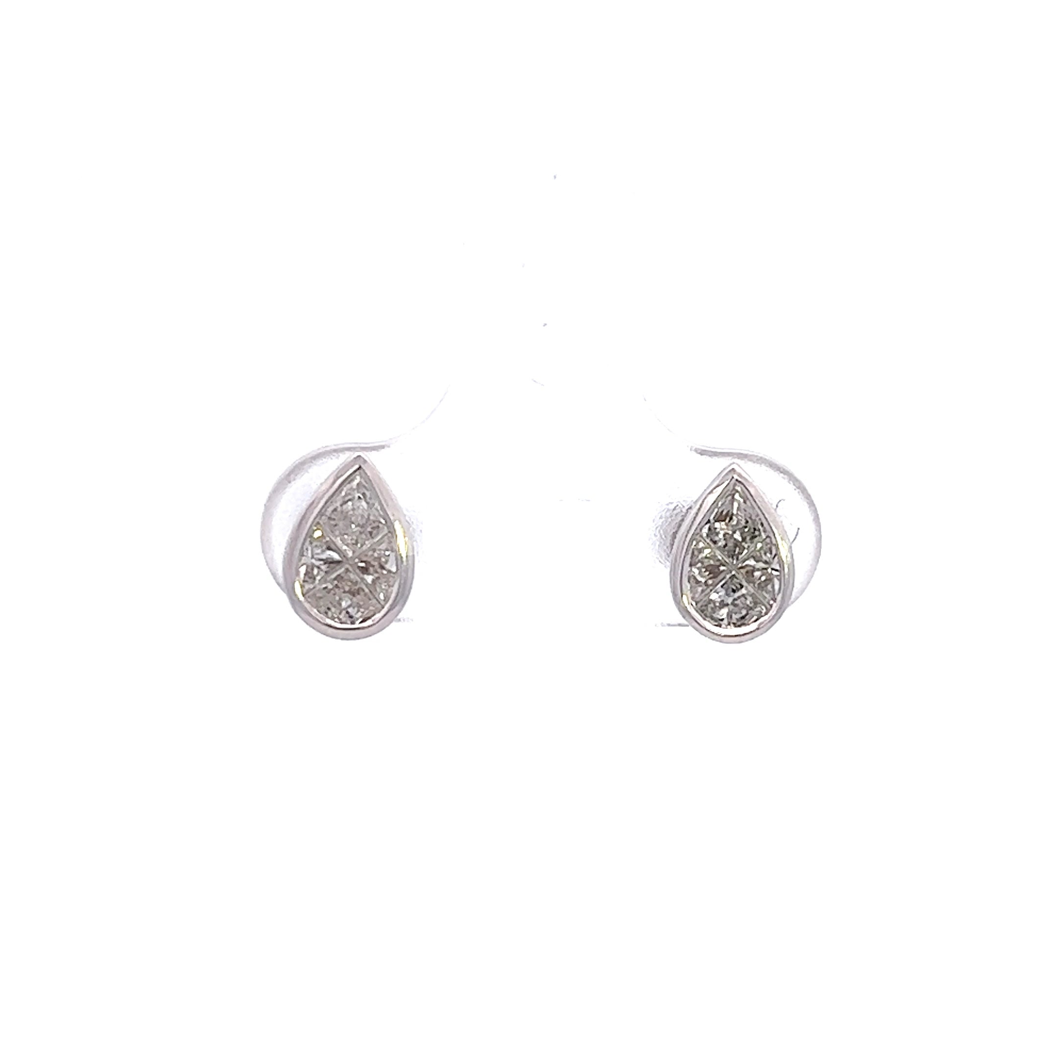 Pear Illusion Cut Diamond Gold Stud Earring