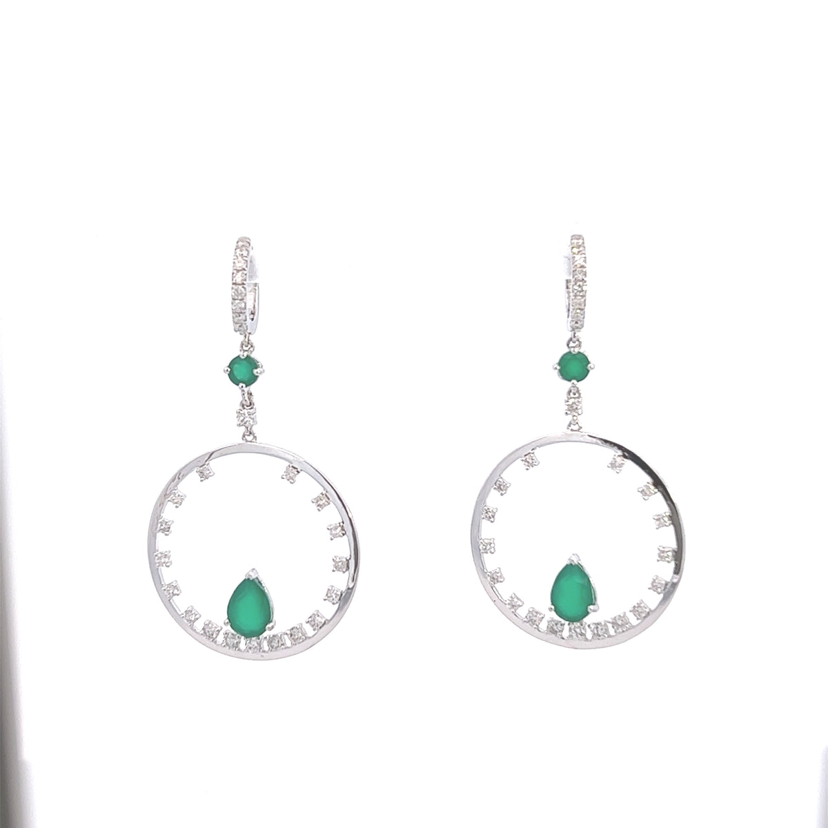 Attract Green Pear And Round  Cut Gemstone Diamond Gold Drop Earring