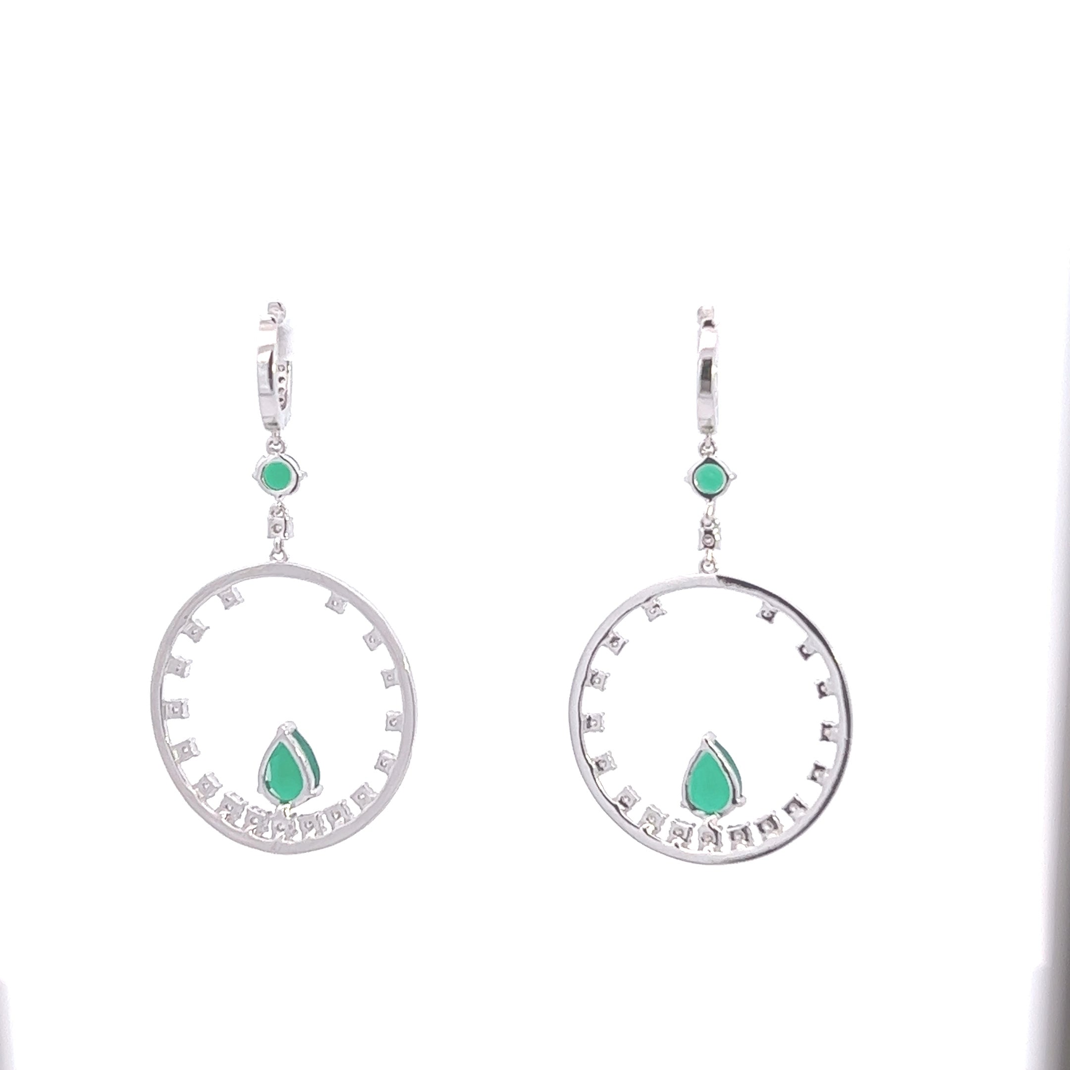 Attract Green Pear And Round  Cut Gemstone Diamond Gold Drop Earring