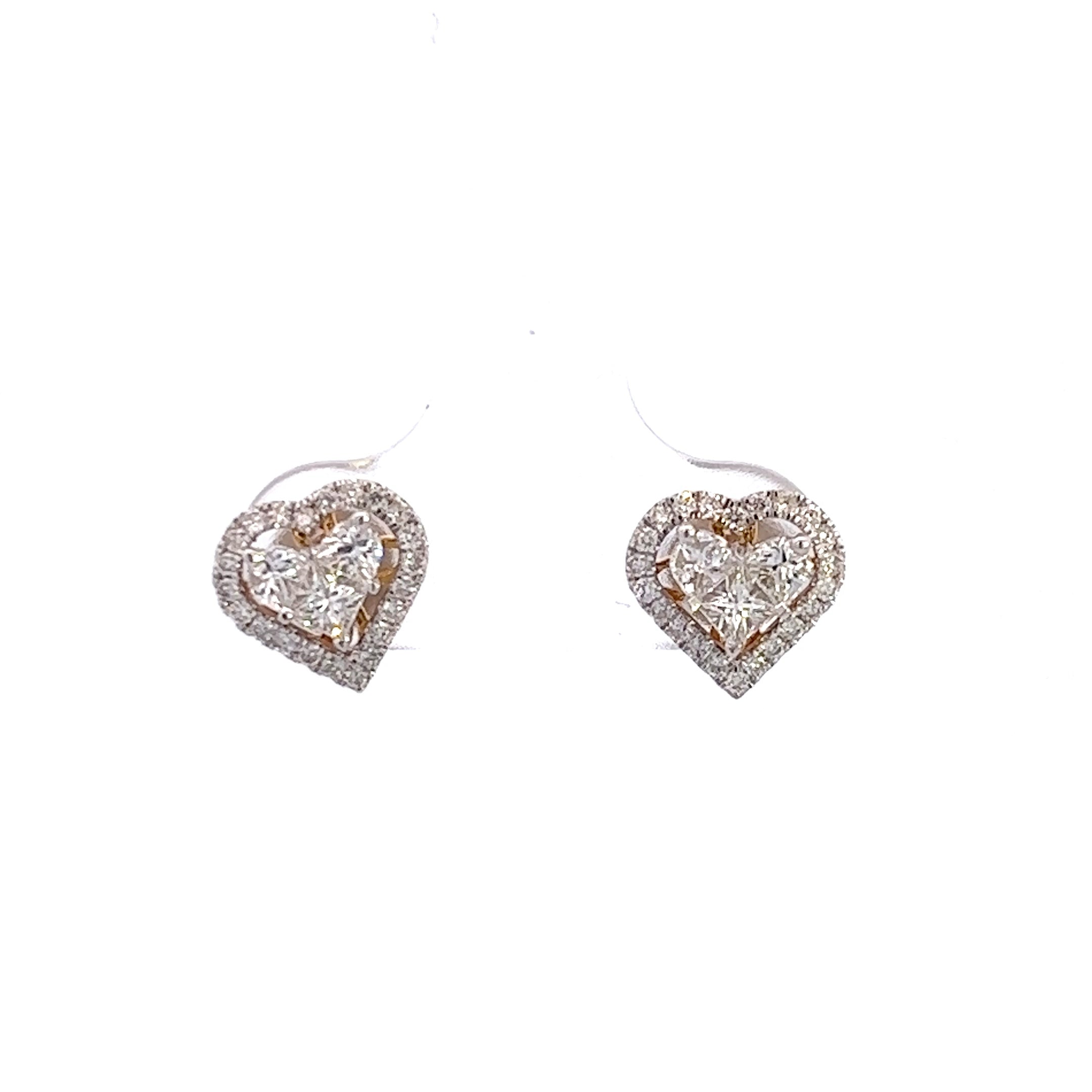 Round And Heart Illusion Cut Halo Solitaire Detachable (Jacket)Diamond Gold Stud Earring