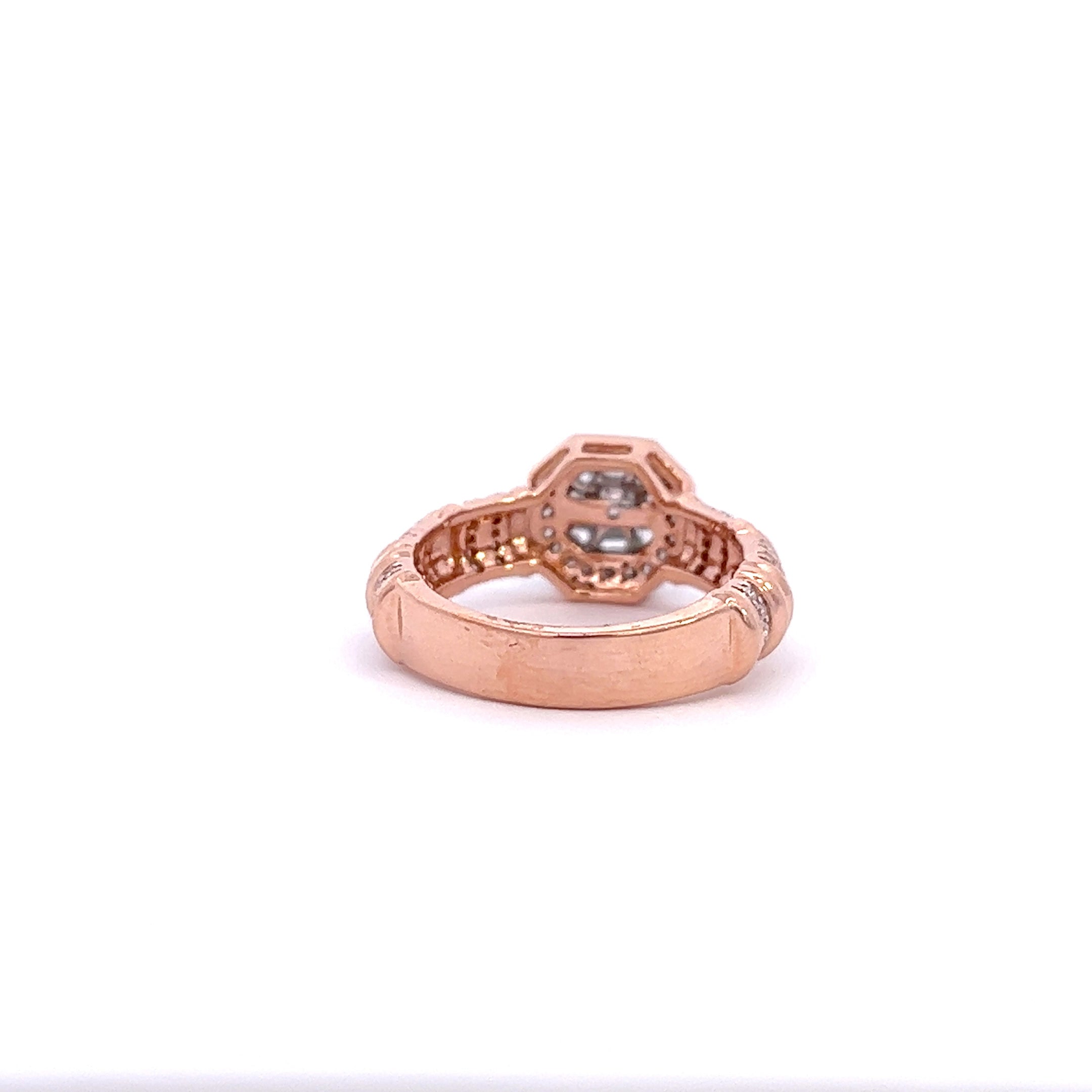 Asscher & Round Illusion Cut Art Deco Diamond Engagement Gold Ring