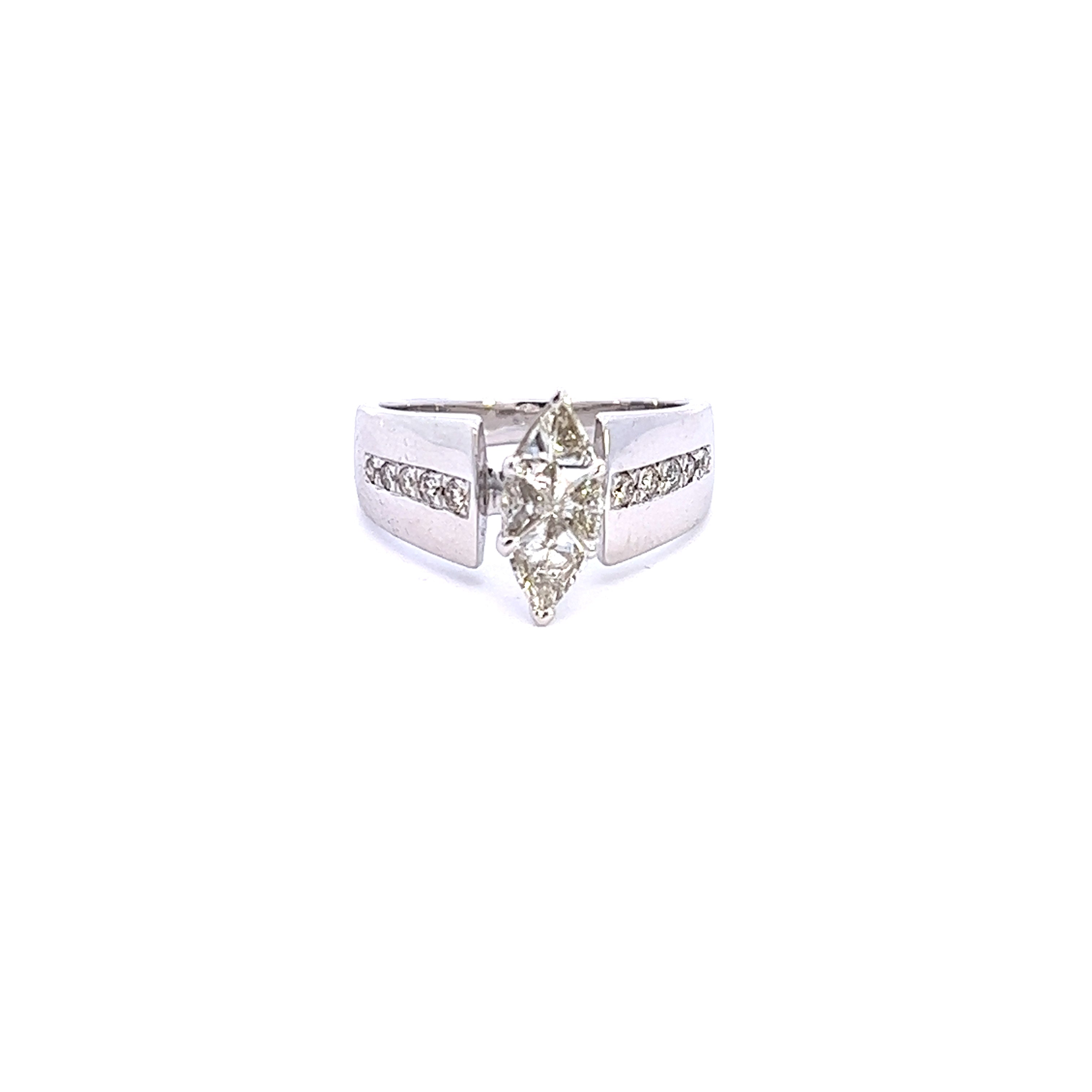 Round & Marquise Illusion Cut Solitaire With Side Diamond Gold Ring