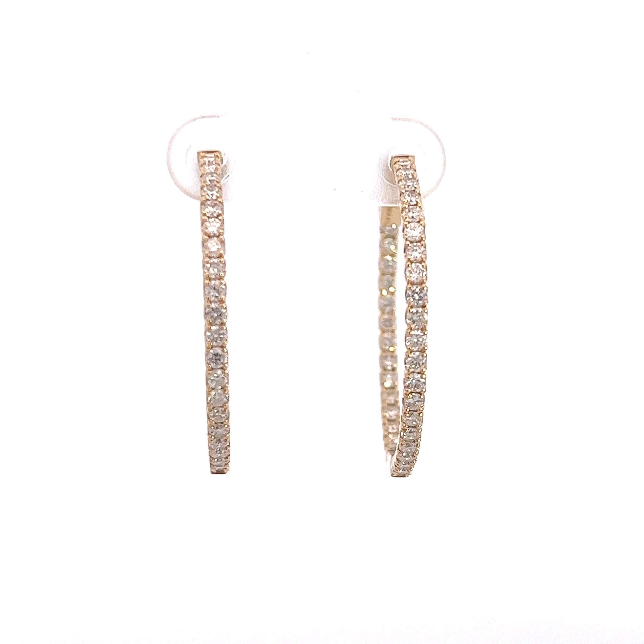 2.00ct Round Cut, Natural Diamond Yellow Gold Hoop Earring
