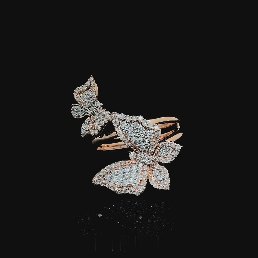 Elegant Round Cut Double Butterfly Diamond Gold Ring