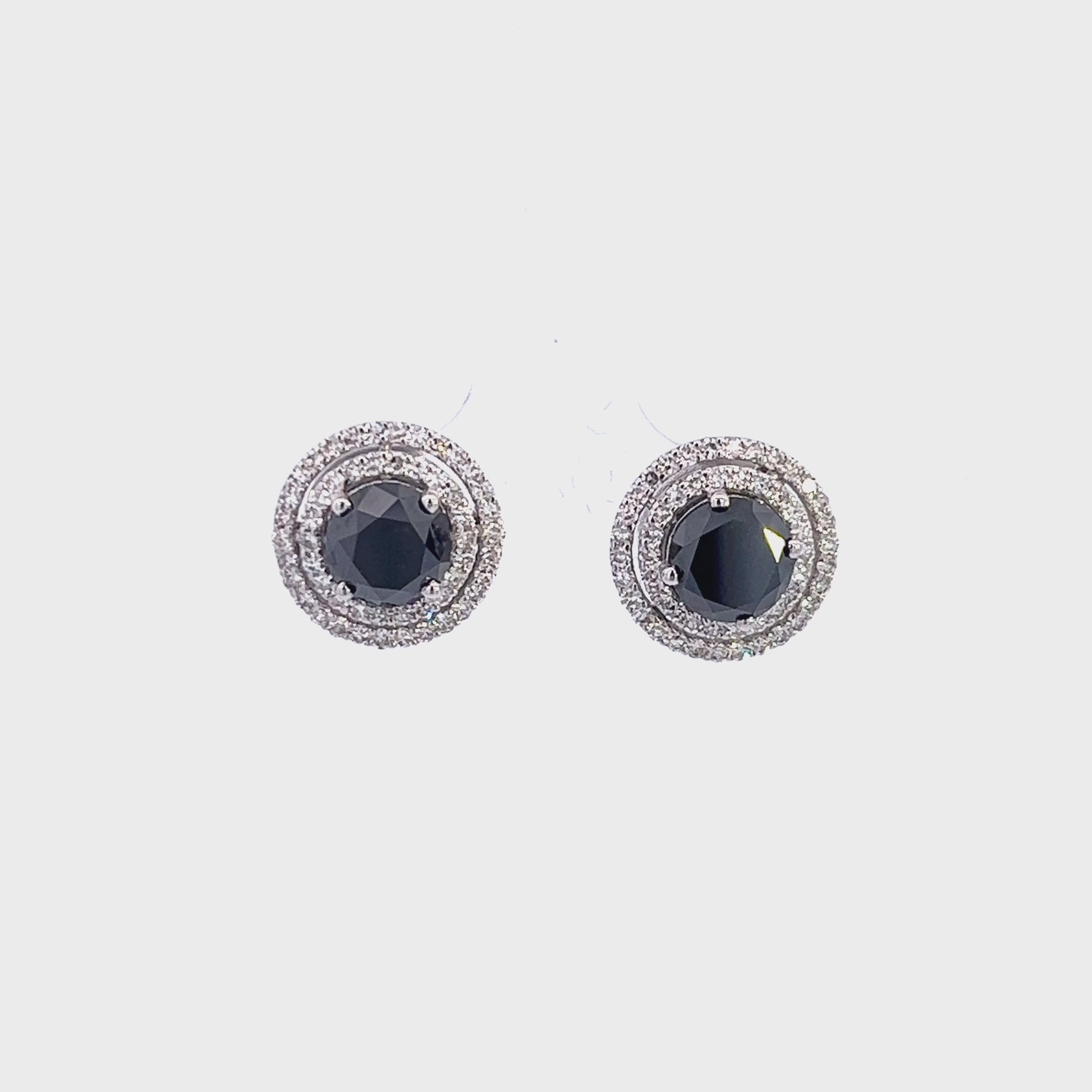 Round And Fancy Black Stone Cut Diamond Gold Stud Earring