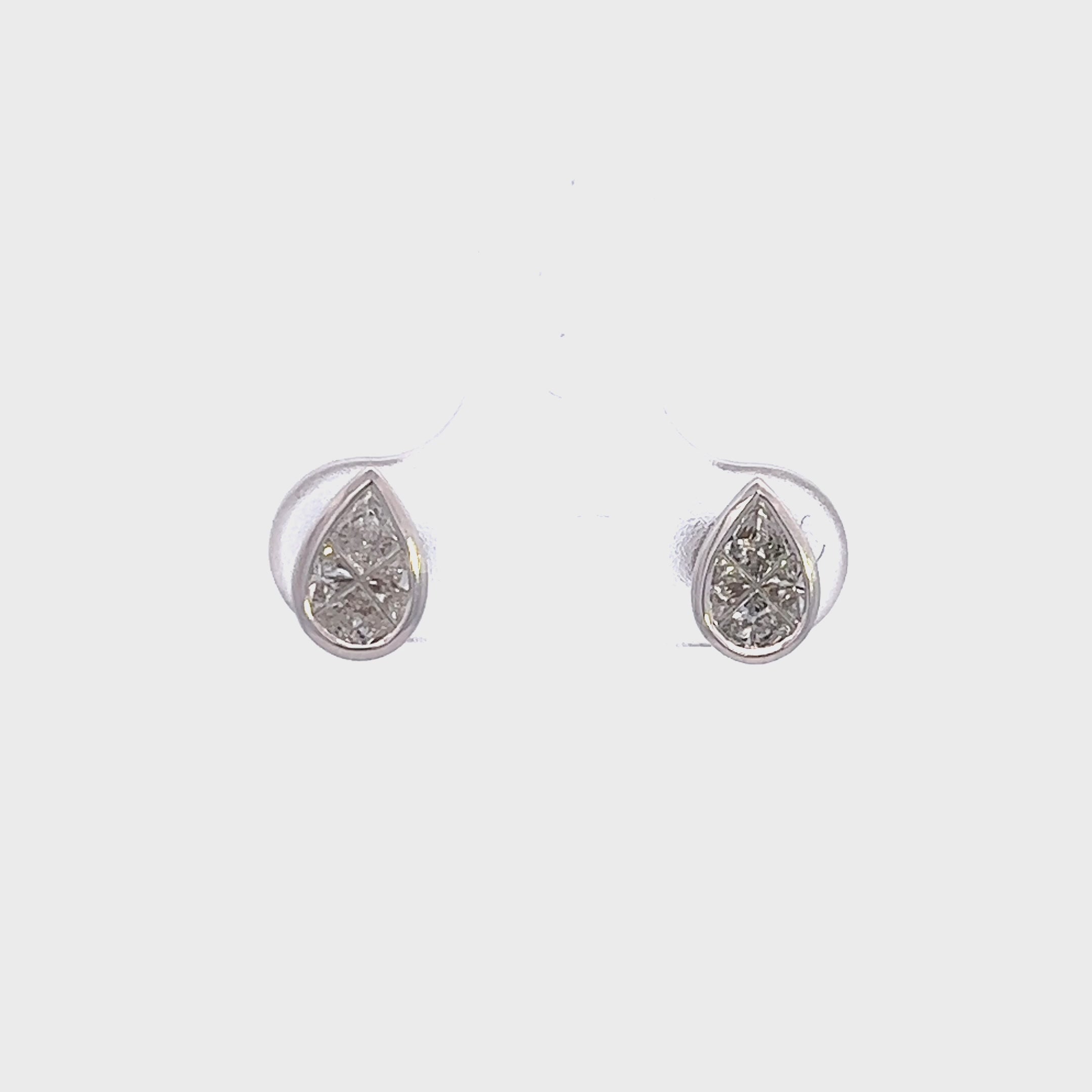 Pear Illusion Cut Diamond Gold Stud Earring