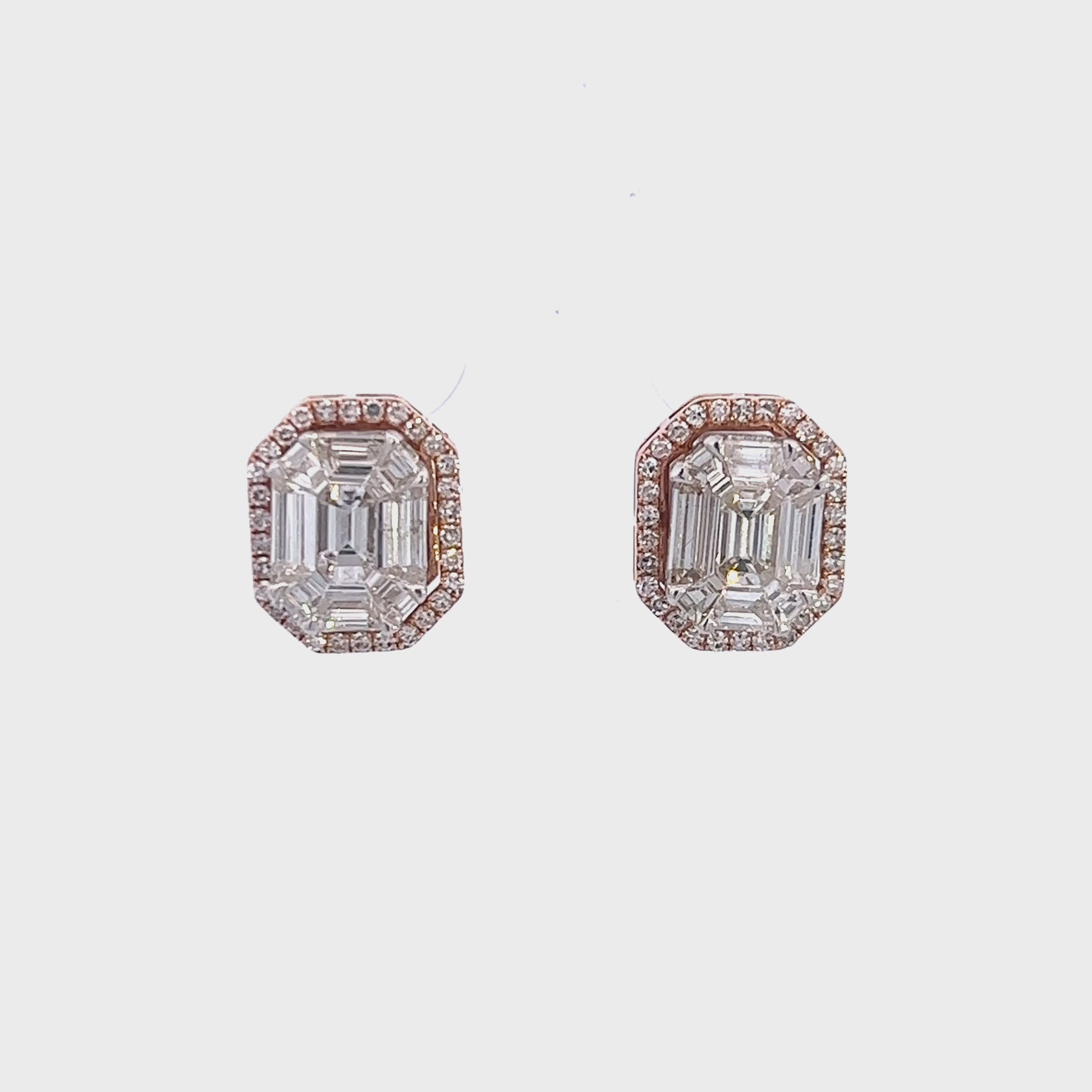 Round And Emerald Illusion Cut Halo Solitaire (Jacket)Diamond Gold Stud Earring